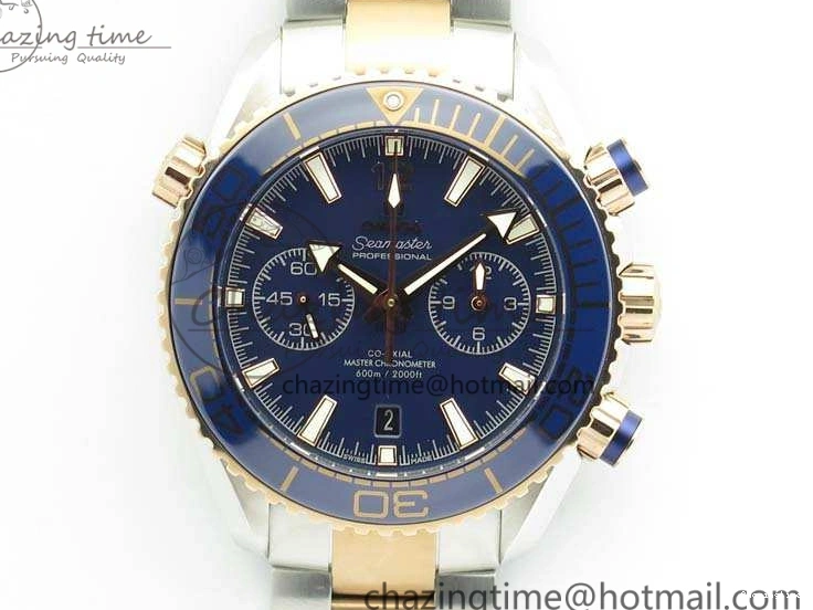 0412 Seamaster Pro Chrono SS RG OM Best Edition Blue Ceramic Blue Dial On SS RG Bracelet A Snug 8129